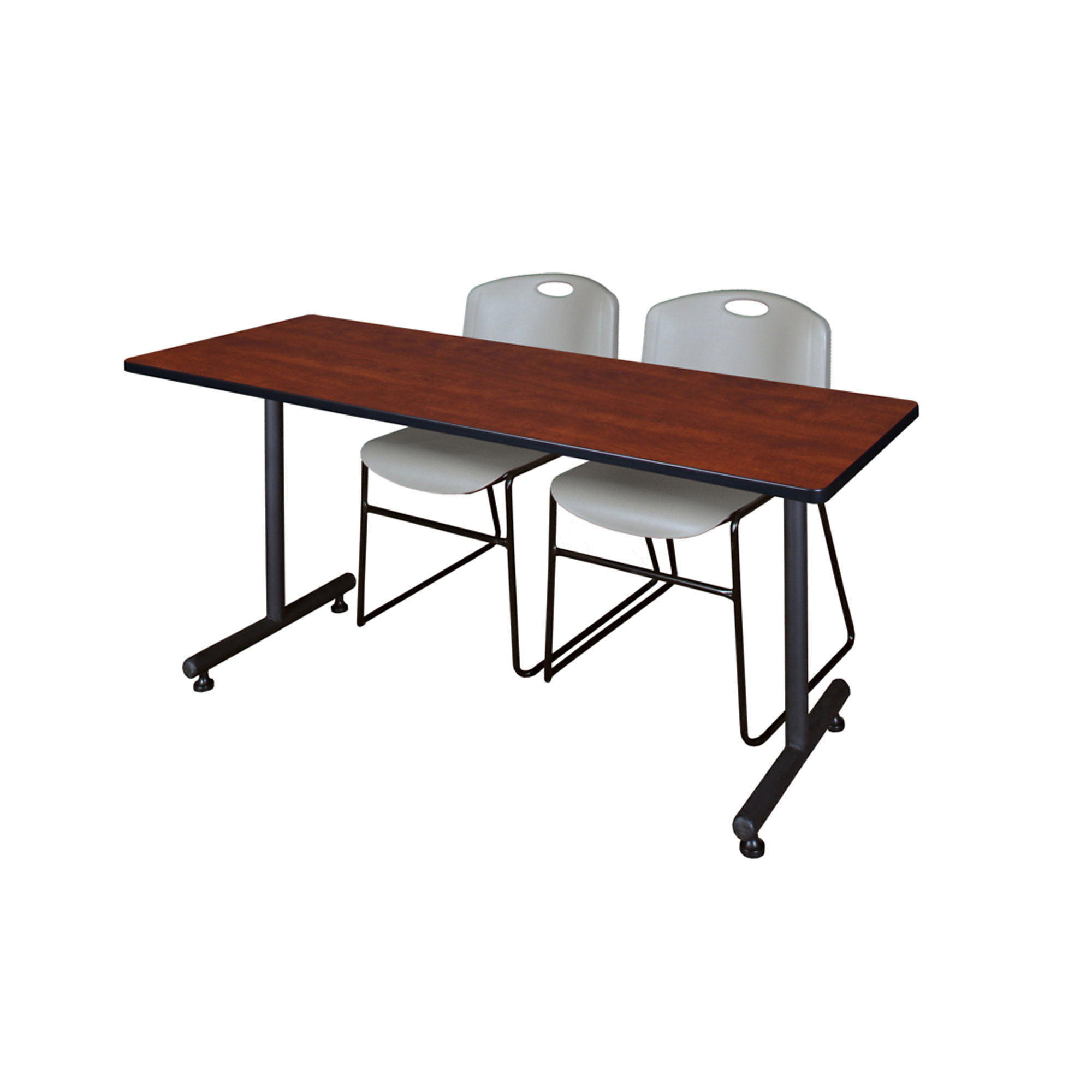 Regency Furniture Kobe Training Seminar Table Set — 72in. x 24in., Cherry/Maple, T-Base, Includes 2 Grey Zeng Stack Chairs, Model# MKTRCT7224CH44GY
